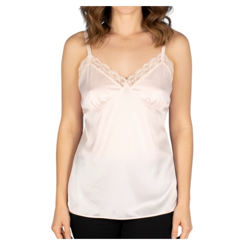 VTG DEENA Light Pink THIN NYLON Floral Lace Trim LOUNGE CAMISOLE/SLIP Sz 34